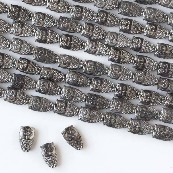 Gun Metal Colored Pewter 6x10mm Owl Beads - approx. 8 inch strand - basea47233gm