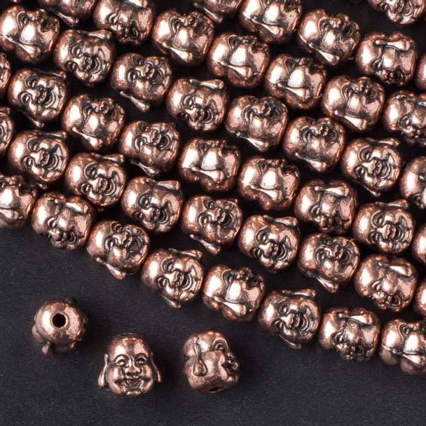 Vintage Copper Colored Pewter 10mm Happy Buddha Head Beads - approx. 8 inch strand - basea49766vc