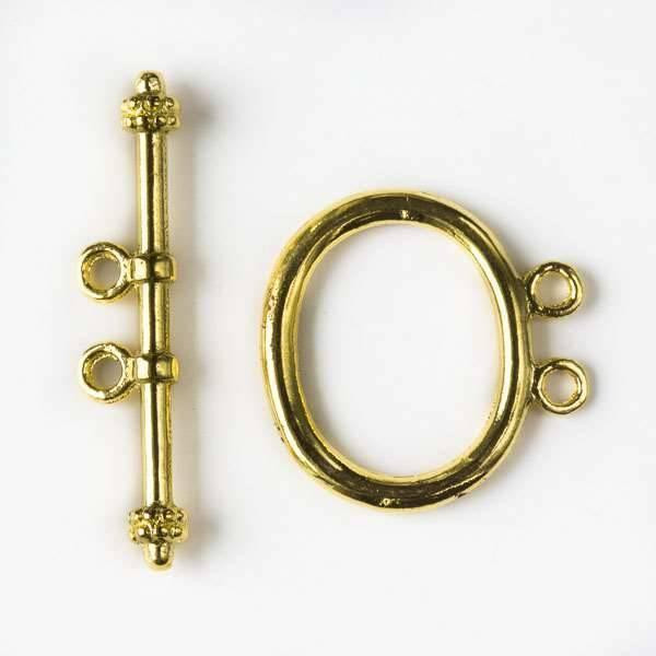 Cherry Tree Beads Gold Colored "Pewter" (zinc-based alloy) 21mm 2:2 Oval Toggle - 6 per bag - basea5011g 