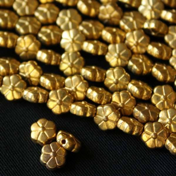 Gold Colored Pewter 4x7mm Flower Beads - approx. 8 inch strand - basea5031g