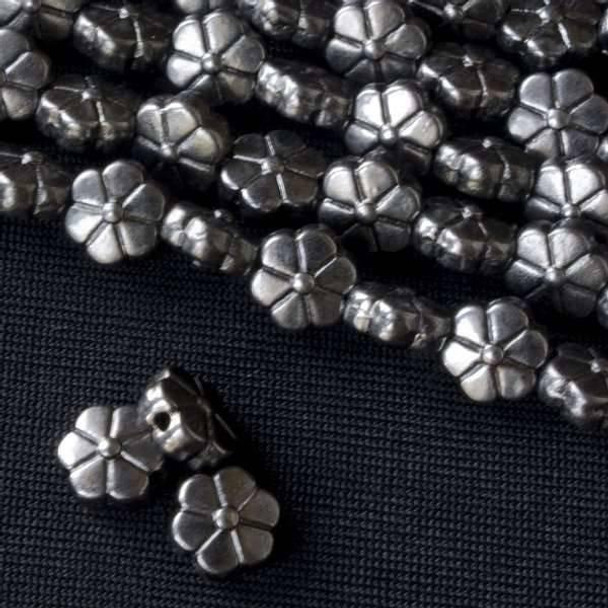 Cherry Tree Beads Gun Metal Colored "Pewter" (zinc-based alloy) 4x7mm Flower Beads - approx. 8 inch strand - Basea5031gm 