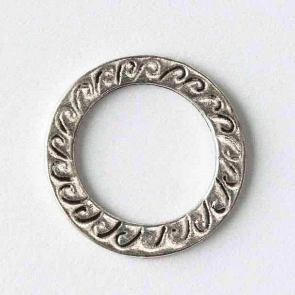 Cherry Tree Beads Silver "Pewter" (zinc-based alloy) 20mm Link with Wave Etching - 12 per bag - basea7223s 