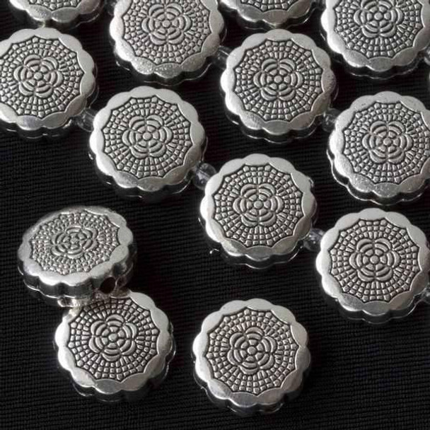 Cherry Tree Beads Gun Metal Colored "Pewter" (zinc-based alloy) 20mm Scalloped Coin Bead with Sunbursts - approx. 8 inch strand - basea8in26299gm 