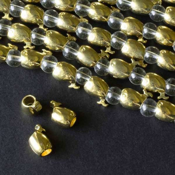 Gold Colored Pewter 9x11mm Large Hole Whale Beads - approx. 8 inch strand - basea8in46855g