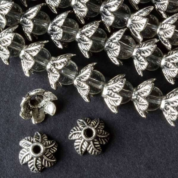 Silver Pewter 6x11mm Leaf Bead Caps - approx. 8 inch strand - baseact-09396s