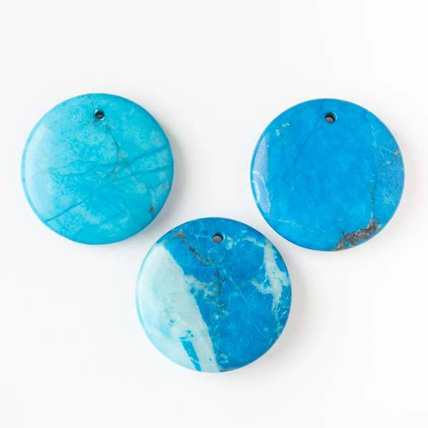 Blue Howlite 35mm Puff Coin Pendant - 1 per bag