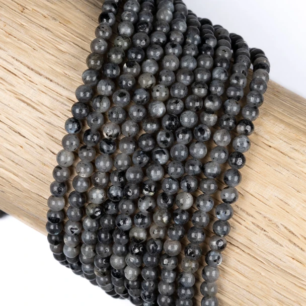 Cherry Tree Beads Black Labradorite/Larvikite 4mm Round Beads - 14.5 inch strand