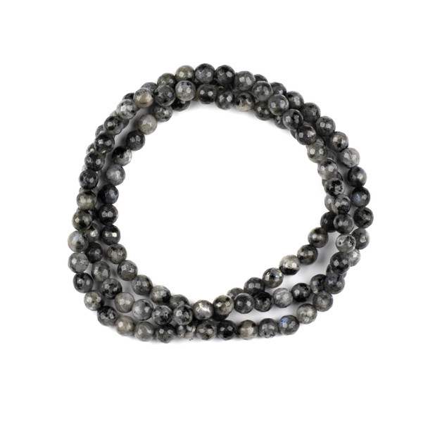 Black Labradorite/Larvikite 6mm Mala Faceted Round Beads - 29 inch strand