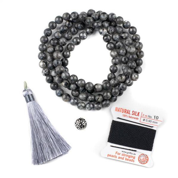 Black Labradorite 8mm Mala Necklace Kit