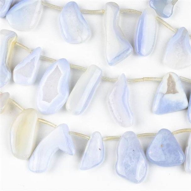 Blue Lace Agate (Natural Gemstone) 10x16-17x32mm Top Drilled Free Form Beads - 15 inch strand