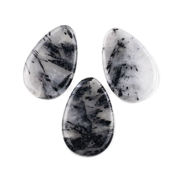 Black Tourmalinated Quartz 36x56mm Teardrop Pendant - 1 per bag