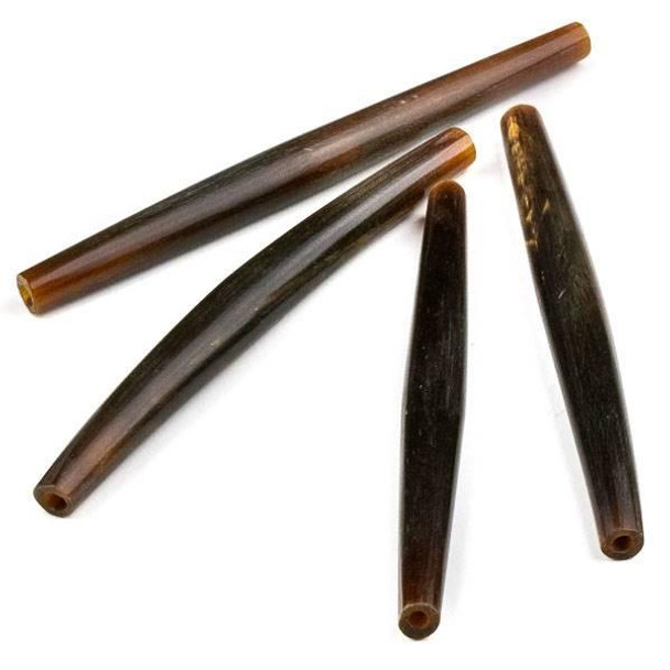 Cherry Tree Beads 44.05 inch brown bone hairpipe beads, long tubular shape, 4 per bag.