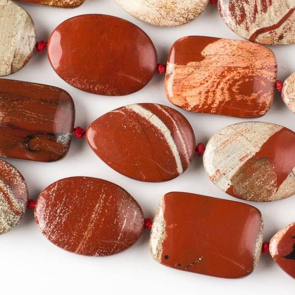 Cherry Tree Beads Cappuccino Jasper 18x25mm Oval, Rectangle, and Teardrop Beads - knotted 16 inch strand 