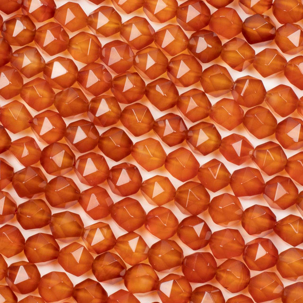 Carnelian/Red Agate 7-8mm Simple Faceted Star Cut Beads - 15 inch strand