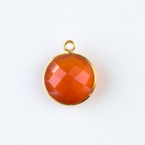 Carnelian 13x15mm Faceted Coin Drop with a Gold Plated Brass Bezel