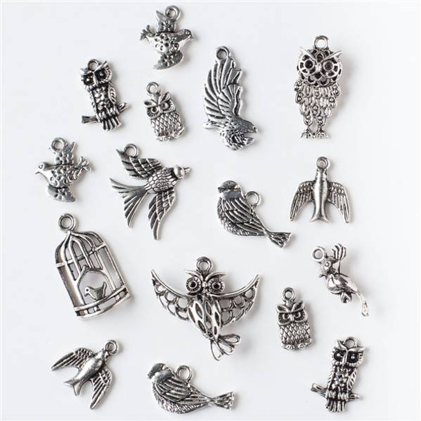 An Assorted Mix of 25 Silver Bird Charms