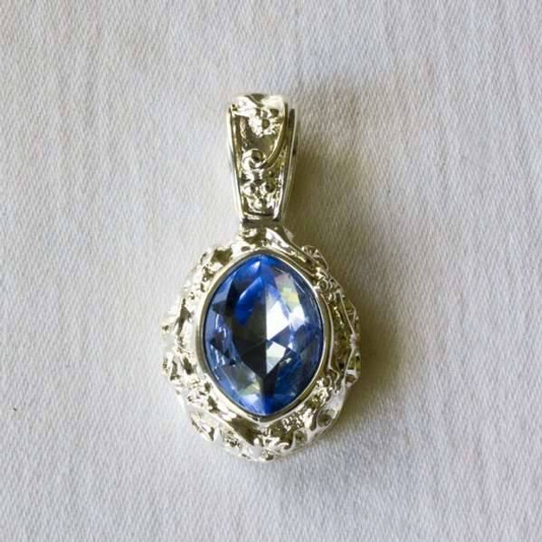 Glass Crystal 17x32mm Light Sapphire Marquis Pendant with a Silver Base Metal Bail