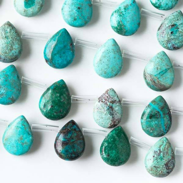 Mexican Chrysocolla 9x12mm Top Drilled Briolette Beads - 16 inch strand