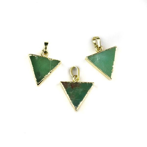 Chrysoprase 15x16mm Triangle Pendant with Gold Plated Brass Edges and Bail - 1 per bag