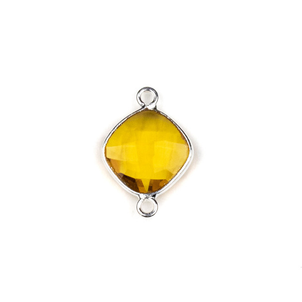 Citrine approximately 14x21mm Rounded Diamond Link with a Silver Plated Brass Bezel - 1 per bag
