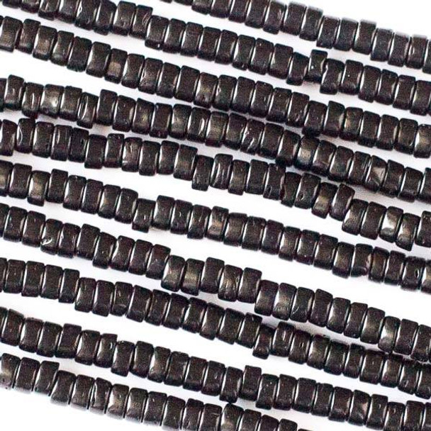 Coconut Wood 2x4mm Black Heishi Beads - 16 inch strand