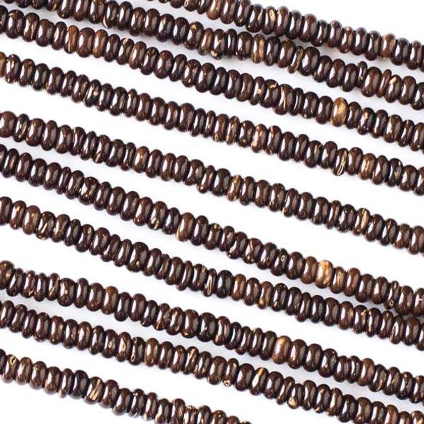 Coconut Wood 2x4mm Brown Rondelle Beads - 16 inch strand