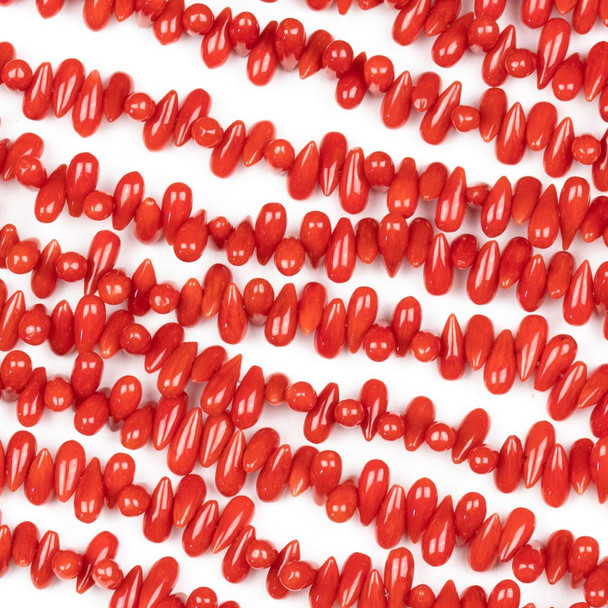 Cherry Tree Beads Red Bamboo Coral 3x7mm Side/Top Drilled Rounded Teardrop Beads - 8 inch strand 
