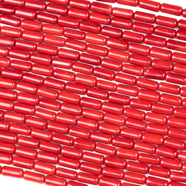 Red Bamboo Coral 4x8mm Tube Beads - 8 inch strand