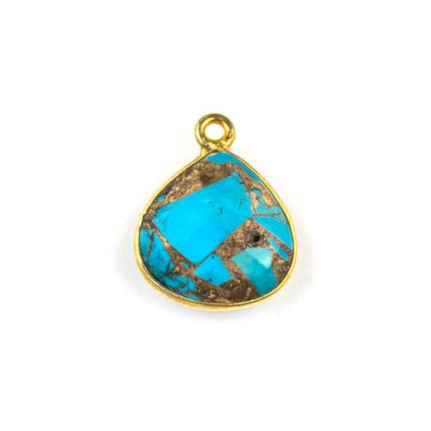 Copper Turquoise approximately 13x16mm Almond Drop with a Gold Plated Brass Bezel - 1 per bag