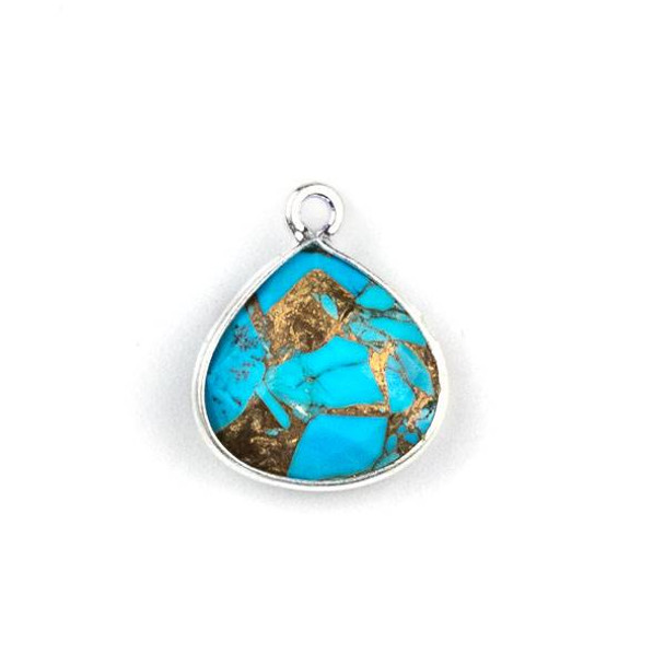 Copper Turquoise approximately 13x16mm Almond Drop with a Silver Plated Brass Bezel - 1 per bag