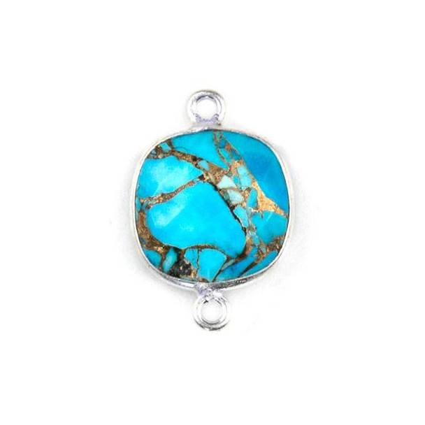 Copper Turquoise 13x19mm Rounded Square Link with a Silver Plated Brass Bezel - 1 per bag