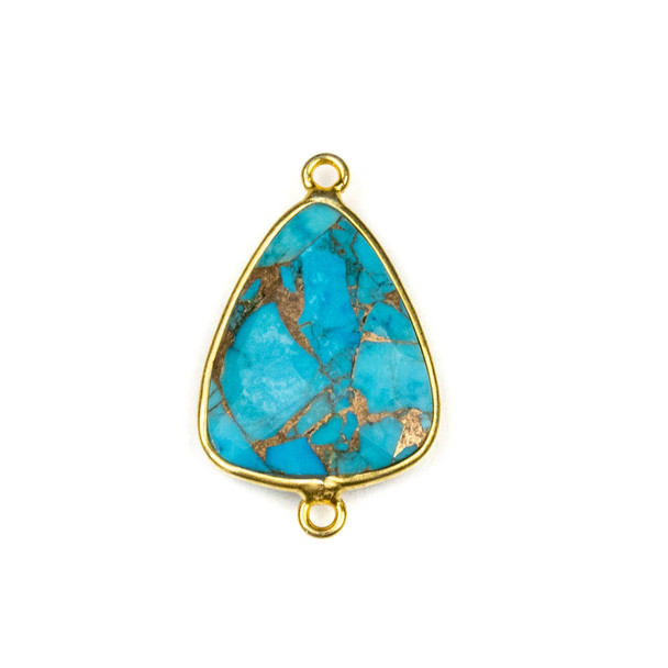 Copper Turquoise approximately 17x28mm Triangle Link with a Gold Plated Brass Bezel - 1 per bag
