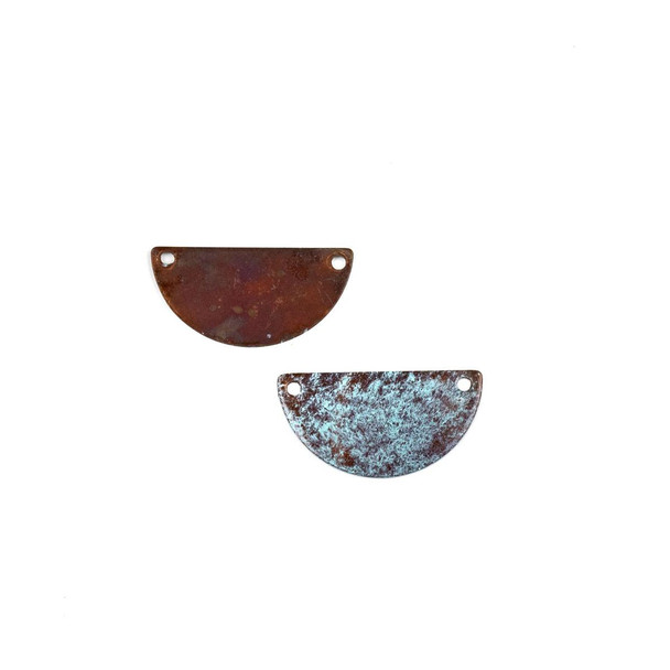 Cherry Tree Beads Copper Component Small 13x25mm Textured Half Moon Link with Brush Stroked Green Patina and Two Holes - 1 piece 