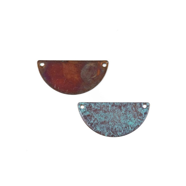 Cherry Tree Beads Copper Component Medium 16x32mm Textured Half Moon Link with Brush Stroked Green Patina and Two Holes - 1 piece 