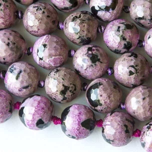 Cracked Agate 14mm Faceted Mauve Pink and Black Knotted Rounds