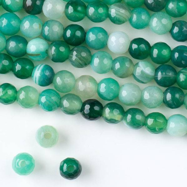 Large Hole Cracked Agate 8mm Faceted Round Beads in a Green and White Mix with a 2.5mm large hole - approx. 8 inch strand