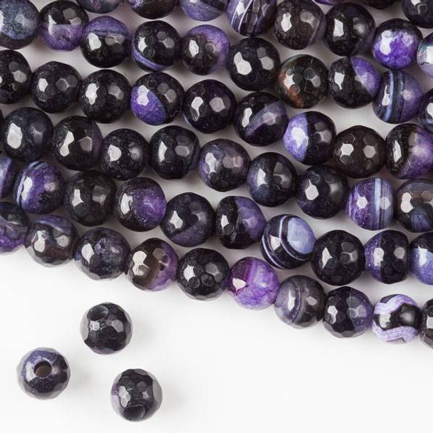 Large Hole Cracked Agate 8mm Faceted Rounds in a Purple and Black Mix with a 2.5mm large hole - approx. 8 inch strand