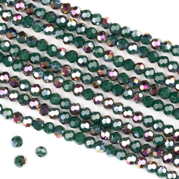 Crystal 4mm Faceted Round Beads - Opaque Hot Pink Golden Copper Kissed Forest Green - 15.5 inch strand
