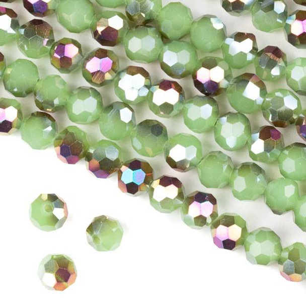 Crystal 8mm Faceted Round Beads - Opaque Hot Pink Golden Copper Kissed Spearmint Green - 15.5 inch strand