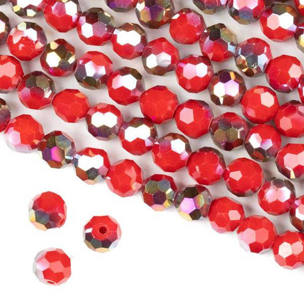 Crystal 8mm Faceted Round Beads - Opaque Hot Pink Golden Copper Kissed Chinese Red - 15.5 inch strand