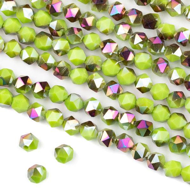 Crystal 6mm Star Cut Beads -  Opaque Hot Pink Golden Copper Kissed Sour Apple Green - 15.5 inch strand