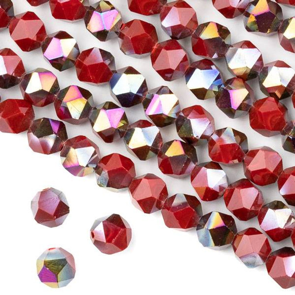 Crystal 8mm Star Cut Beads -  Opaque Hot Pink Golden Copper Kissed Chinese Red - 15.5 inch strand