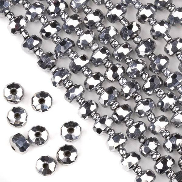 Crystal 5x7mm Opaque Silver Faceted Heishi Beads - 16 inch strand