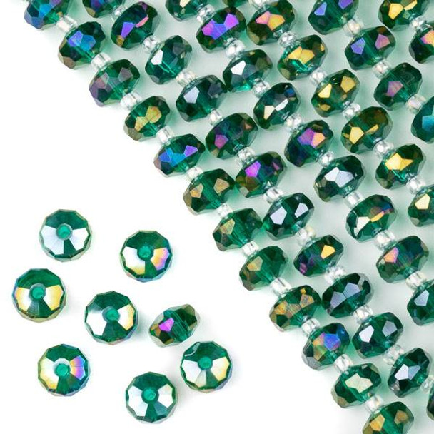 Crystal 5x7mm Teal Green Faceted Heishi Beads with a Rainbow AB finish - 16 inch strand