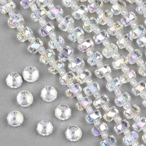 Crystal 5x8mm Clear Faceted Heishi Beads with an AB finish - 16 inch strand
