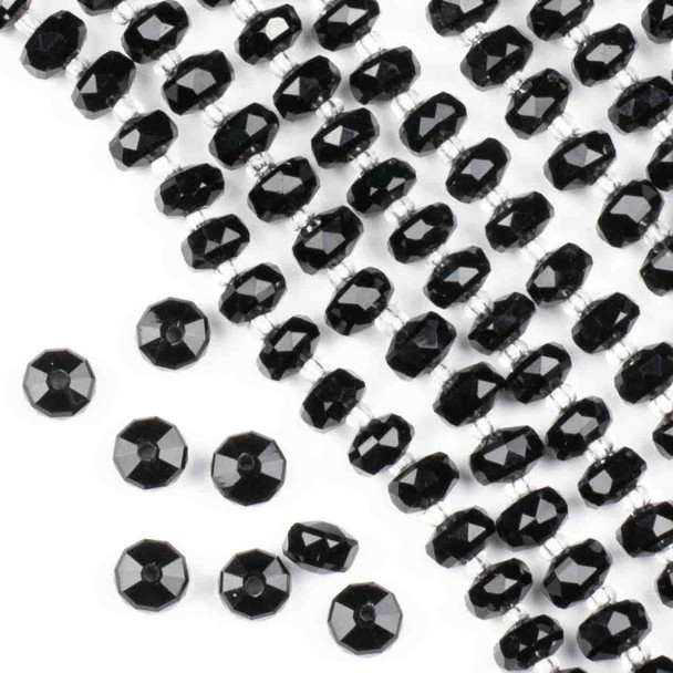 Crystal 5x8mm Jet Black Faceted Heishi Beads - 16 inch strand