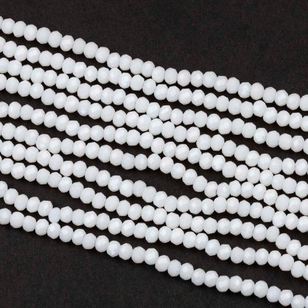 Crystal 2x2mm Opaque White Faceted Rondelle Beads - Approx. 15 inch strand