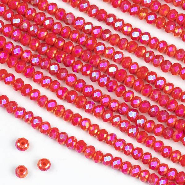 Crystal 2x2mm Opaque Coral Pink Rondelle Beads with an AB finish - Approx. 15.5 inch strand