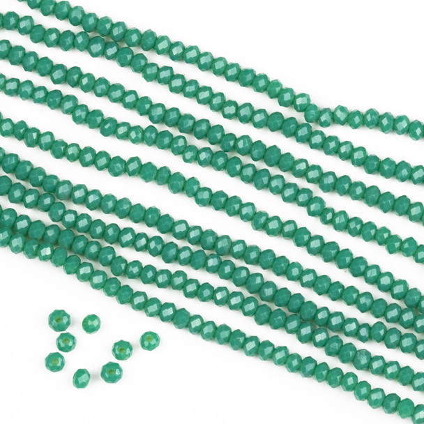 Crystal 2x2mm Opaque Poseidon Green Rondelle Beads -Approx. 15.5 inch strand