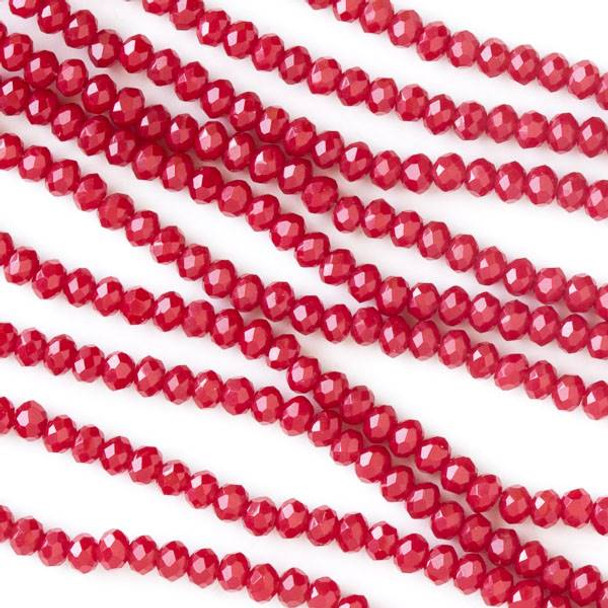 Crystal 2x2mm Opaque Red Velvet Faceted Rondelle Beads - Approx. 15.5 inch strand